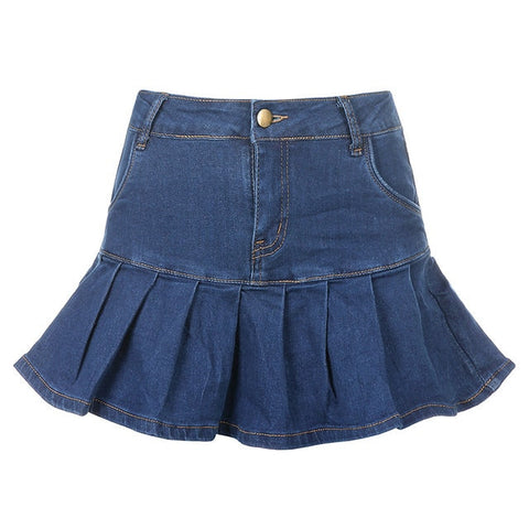 Y2k Pink Denim Pleated Skirts Mini Solid Casual Woman Korean Style High Waist Skirt with Lined Club Party Girls
