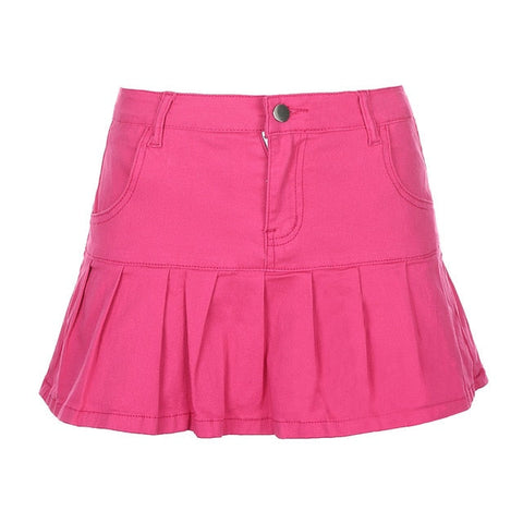Y2k Pink Denim Pleated Skirts Mini Solid Casual Woman Korean Style High Waist Skirt with Lined Club Party Girls