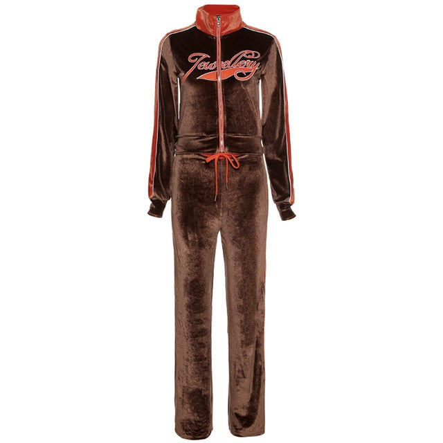 Voguable Y2k Two Piece Set Streetwear Casual Sports Letter Embroidery Long Sleeve jacket Pants Tracksuit