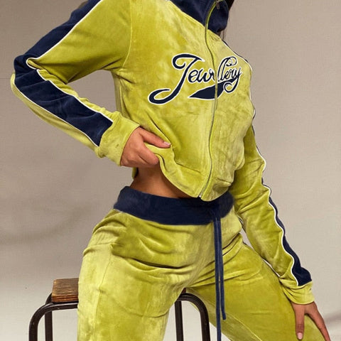 Voguable Y2k Two Piece Set Streetwear Casual Sports Letter Embroidery Long Sleeve jacket Pants Tracksuit