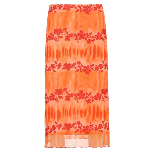 Floral Print Midi Skirts WoCasual Y2K High Waisted Skirt Ladies Sweat Cute Beach Streetwear