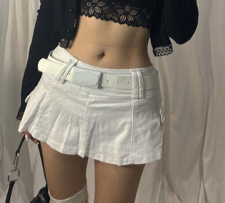 Pastel Goth Low Waist Black Micro Skirts Y2K Streetwear Pockets Patchwork A-line Skirt E-girl Aesthetics Outfits Zipper
