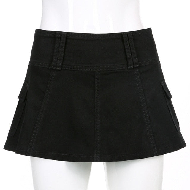 Pastel Goth Low Waist Black Micro Skirts Y2K Streetwear Pockets Patchwork A-line Skirt E-girl Aesthetics Outfits Zipper