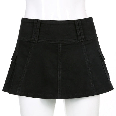 Pastel Goth Low Waist Black Micro Skirts Y2K Streetwear Pockets Patchwork A-line Skirt E-girl Aesthetics Outfits Zipper