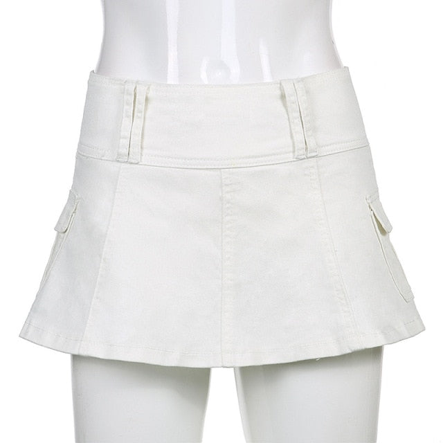 Pastel Goth Low Waist Black Micro Skirts Y2K Streetwear Pockets Patchwork A-line Skirt E-girl Aesthetics Outfits Zipper