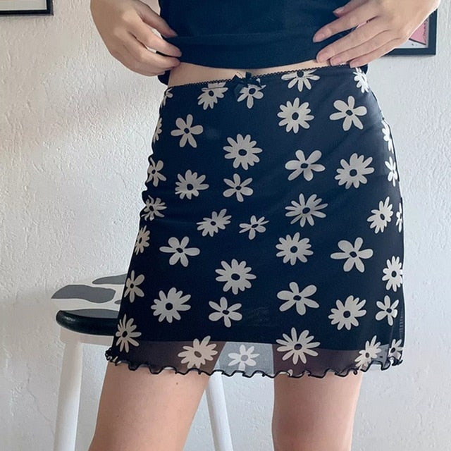 Voguable Mini Skirt Korean Style Kawaii Ruffle Hem High Waist Short Straight Skirt Harajuku Y2K Aesthetic Vintage Streetwear