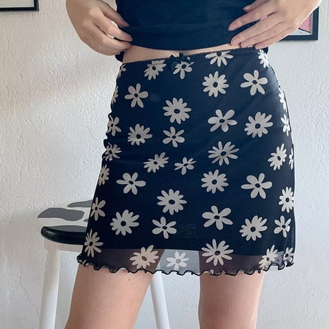 Voguable Mini Skirt Korean Style Kawaii Ruffle Hem High Waist Short Straight Skirt Harajuku Y2K Aesthetic Vintage Streetwear