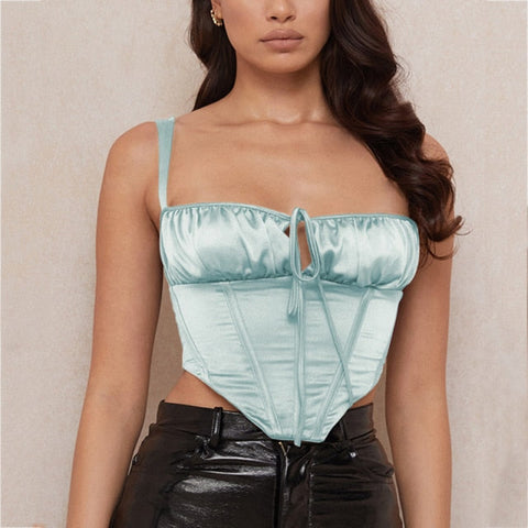 Corset Top y2k Cami Boned Tie up Cut Out Square Neck Zipper Ruched Padded Tank Top Satin Party Club Casual Outfits