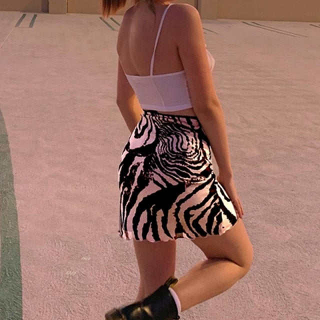 Voguable Mini Skirt Korean Style Kawaii Ruffle Hem High Waist Short Straight Skirt Harajuku Y2K Aesthetic Vintage Streetwear