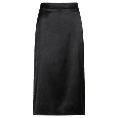 Vintage Split Long Skirt Cyber y2k Straight Satin High Waist Skirts Outfits  Casual Aesthetic Iamhotty