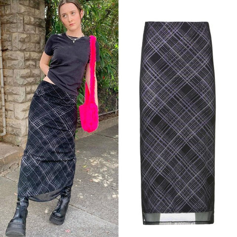 Vintage Split Long Skirt Cyber y2k Straight Satin High Waist Skirts Outfits  Casual Aesthetic Iamhotty