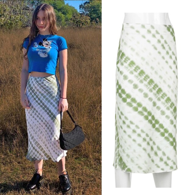 Vintage Split Long Skirt Cyber y2k Straight Satin High Waist Skirts Outfits  Casual Aesthetic Iamhotty