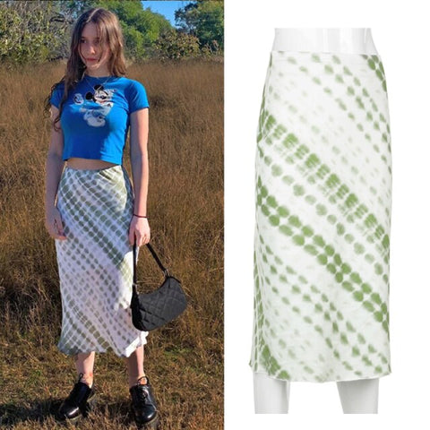 Vintage Split Long Skirt Cyber y2k Straight Satin High Waist Skirts Outfits  Casual Aesthetic Iamhotty