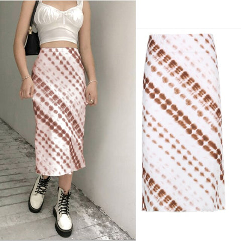 Vintage Split Long Skirt Cyber y2k Straight Satin High Waist Skirts Outfits  Casual Aesthetic Iamhotty