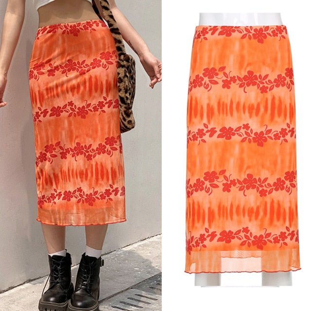 Vintage Split Long Skirt Cyber y2k Straight Satin High Waist Skirts Outfits  Casual Aesthetic Iamhotty