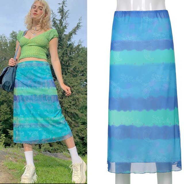 Vintage Split Long Skirt Cyber y2k Straight Satin High Waist Skirts Outfits  Casual Aesthetic Iamhotty
