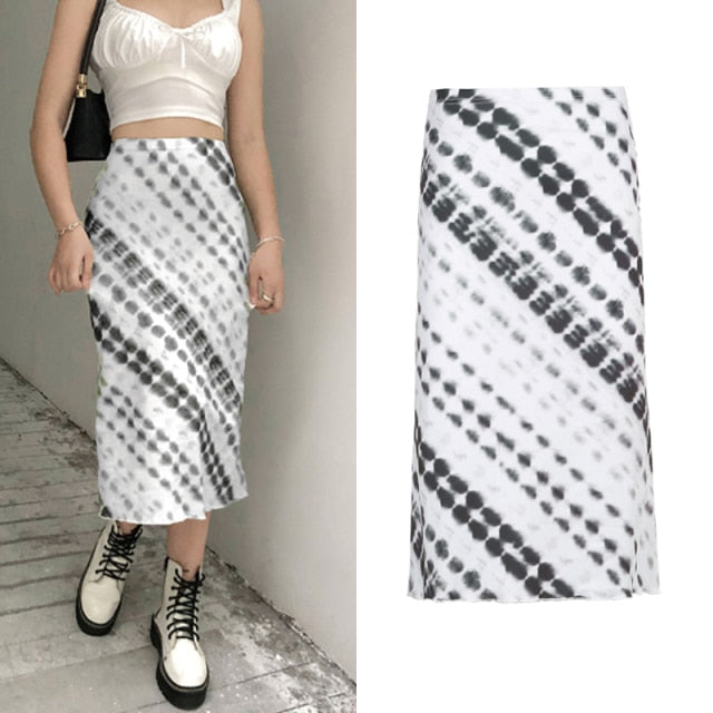 Vintage Split Long Skirt Cyber y2k Straight Satin High Waist Skirts Outfits  Casual Aesthetic Iamhotty
