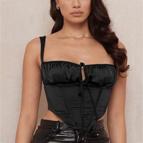 Corset Top y2k Cami Boned Tie up Cut Out Square Neck Zipper Ruched Padded Tank Top Satin Party Club Casual Outfits
