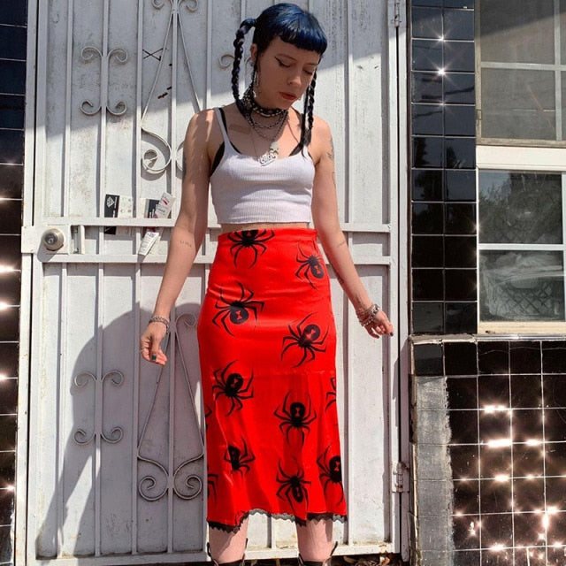 Print Skirt A-Line Trendy Y2K Skirts Harajuku Knee-Length Casual High Waist Party Streetwear Bodycon E-girl Skirt