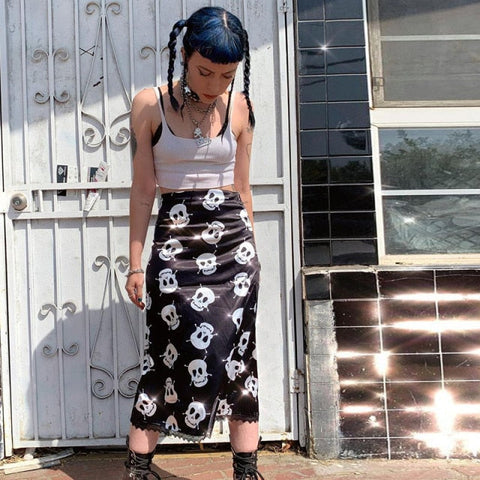 Print Skirt A-Line Trendy Y2K Skirts Harajuku Knee-Length Casual High Waist Party Streetwear Bodycon E-girl Skirt