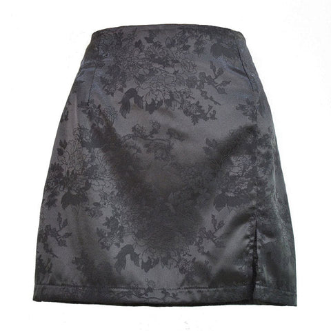 Elegant Jacquard Satin Skirt High Waist Mini Skirt Vintage Zipper Pencil skirt with side Slit Y2K 2000s 90s