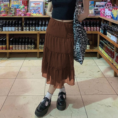 Voguable Plaid Skirt Y2k Retro Straight Skirts Double Layer Mesh E Girl 2000s Harajuku Aesthetic High Waist Skinny Streetwear Skirt