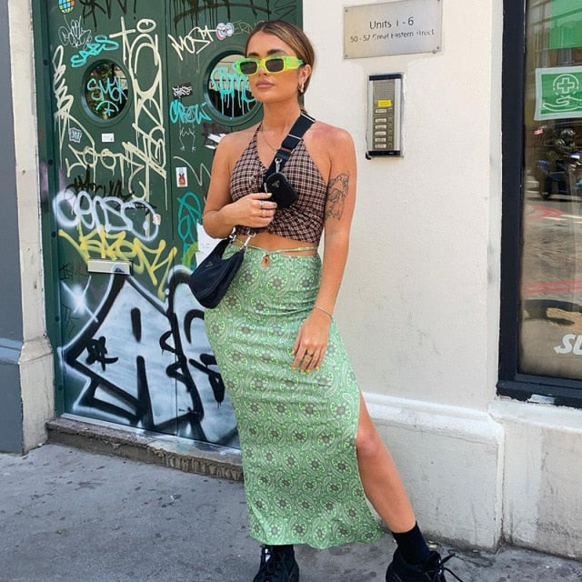 Print Skirt A-Line Trendy Y2K Skirts Harajuku Knee-Length Casual High Waist Party Streetwear Bodycon E-girl Skirt