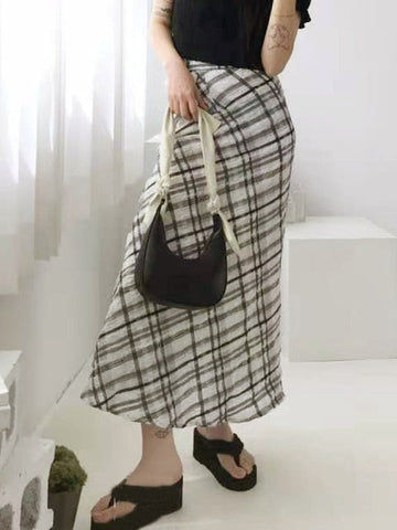 Voguable Plaid Skirt Y2k Retro Straight Skirts Double Layer Mesh E Girl 2000s Harajuku Aesthetic High Waist Skinny Streetwear Skirt