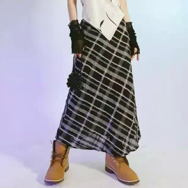 Voguable Plaid Skirt Y2k Retro Straight Skirts Double Layer Mesh E Girl 2000s Harajuku Aesthetic High Waist Skinny Streetwear Skirt