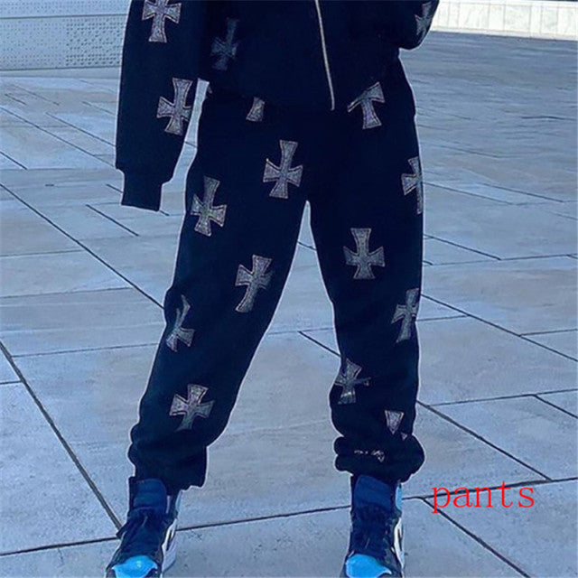 Voguable Hip Hop Sweatshirt Rhinestone Graphics Men&#39;s Oversized Hoodies Joggers Y2K Aesthetic Zip Up Punk Sport Jacket Streetwear
