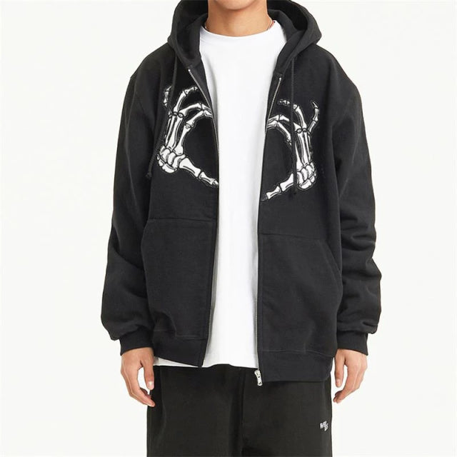 Voguable  Y2K Retro Dark Gray Butterfly Zipper Hooded Sweatshirt 90s Harajuku Punk Gothic Zip Up Hoodie Long-sleeved Loose Jacket