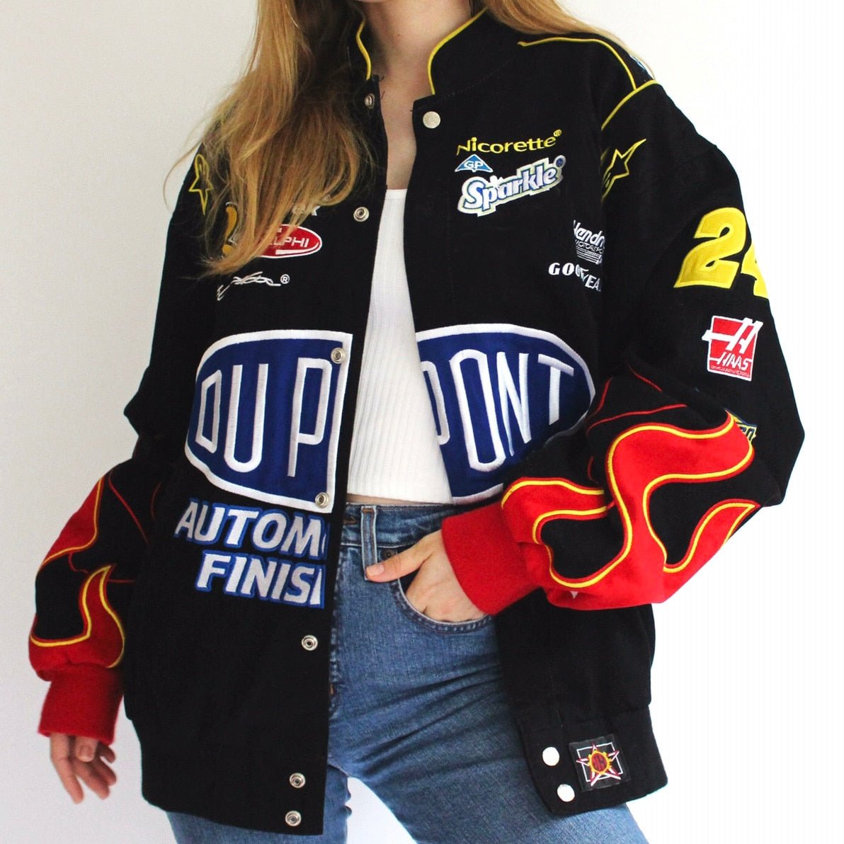 Retro Flames Windbreaker Motorcycle Racer Jacket