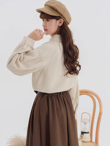 Waffle Puff Sleeve Blouse