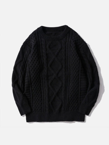 Einfarbiger Strickpullover mit gewebtem Muster