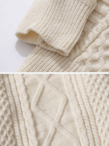 Solid Color Woven Pattern Knit Sweater