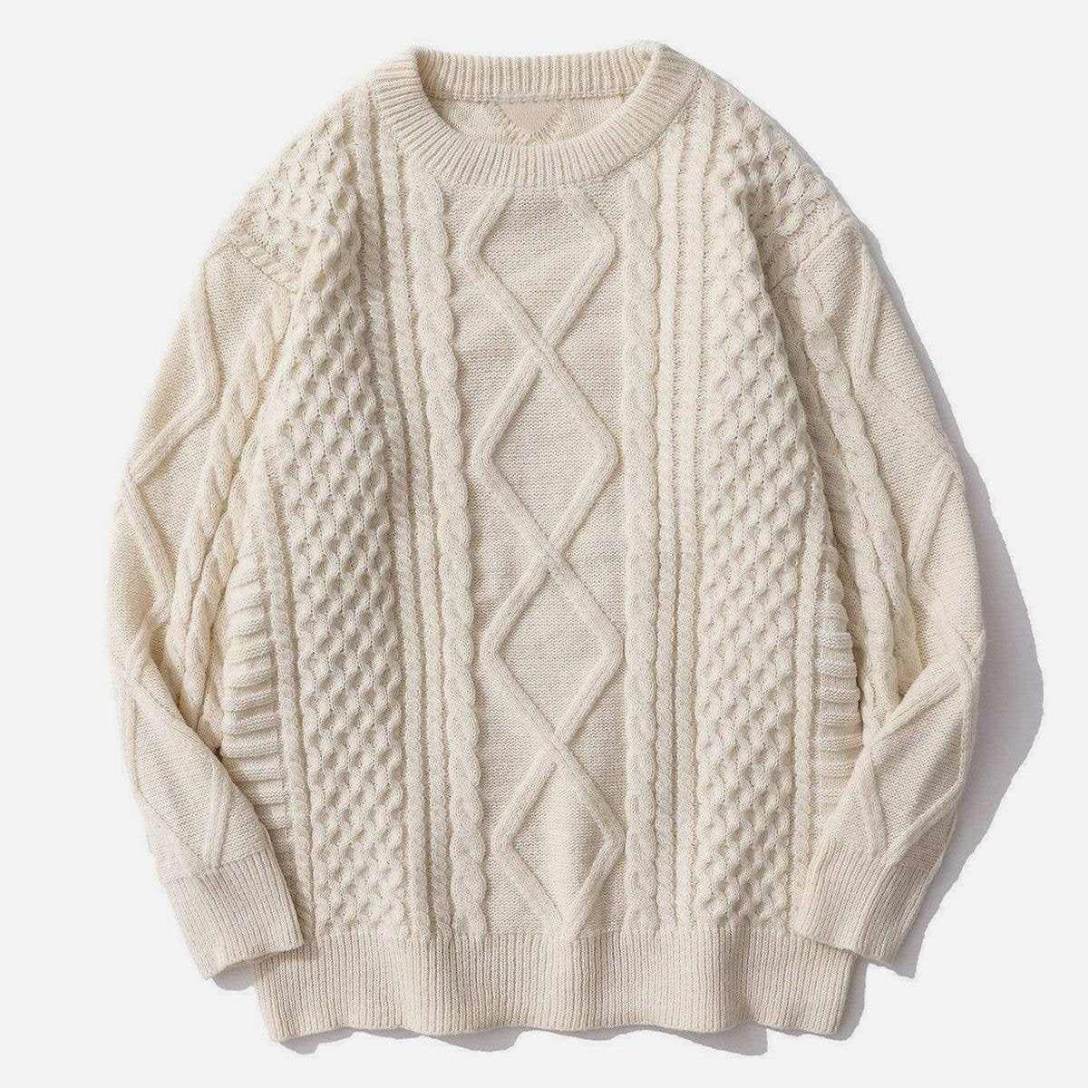 Solid Color Woven Pattern Knit Sweater