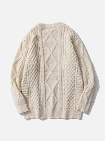 Solid Color Woven Pattern Knit Sweater