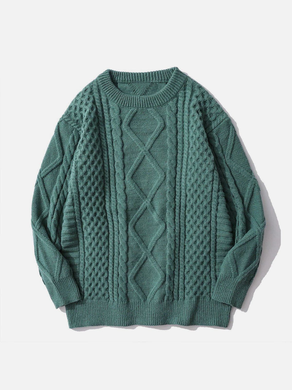 Solid Color Woven Pattern Knit Sweater