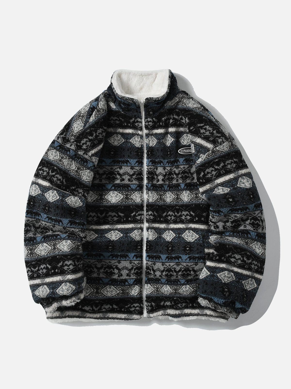 Stripe Patchwork Reversible Sherpa Jacket