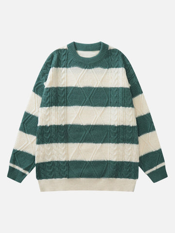 Suéter de punto trenzado con estampado de rayas