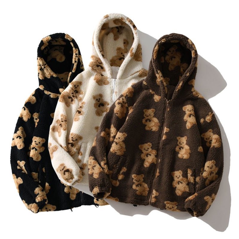 Sudadera con capucha de sherpa con osito de peluche