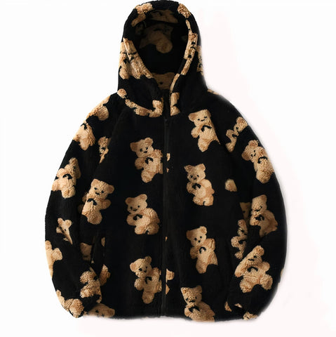 Sudadera con capucha de sherpa con osito de peluche