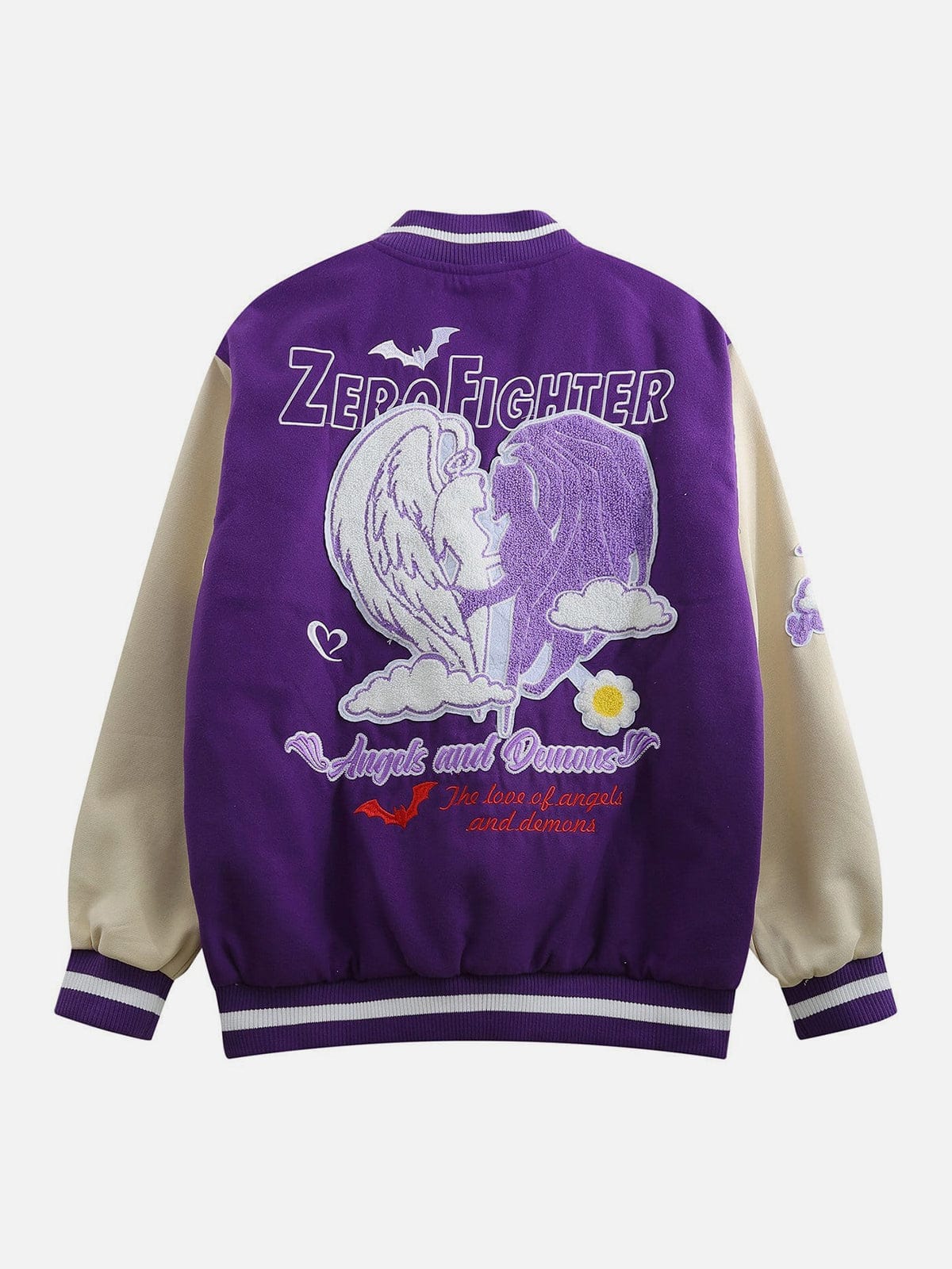 Towel Embroidered Angel Demon Varsity Jacket