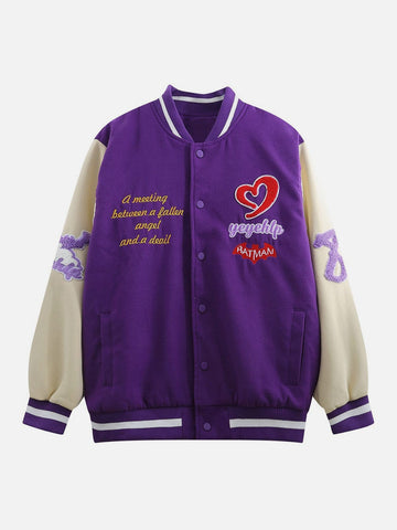 Towel Embroidered Angel Demon Varsity Jacket