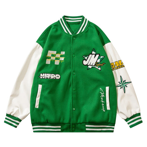 Chaqueta de patchwork con bordado de bandera vintage 