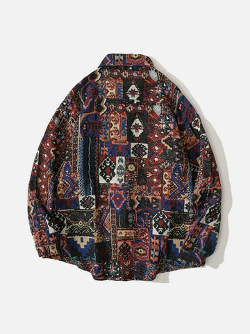 Langarmhemd im Vintage-Nationalstil mit geometrischer Stickerei 