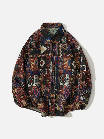 Langarmhemd im Vintage-Nationalstil mit geometrischer Stickerei 