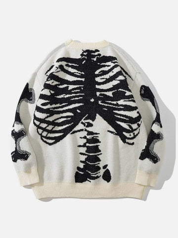 Vintage Skeleton Print Knit Sweater