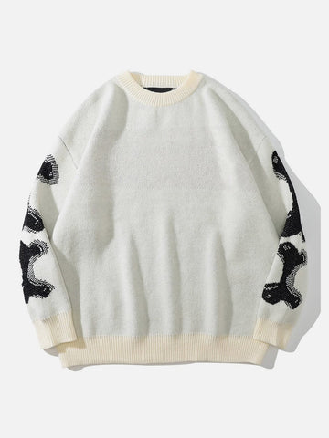 Vintage Skeleton Print Knit Sweater