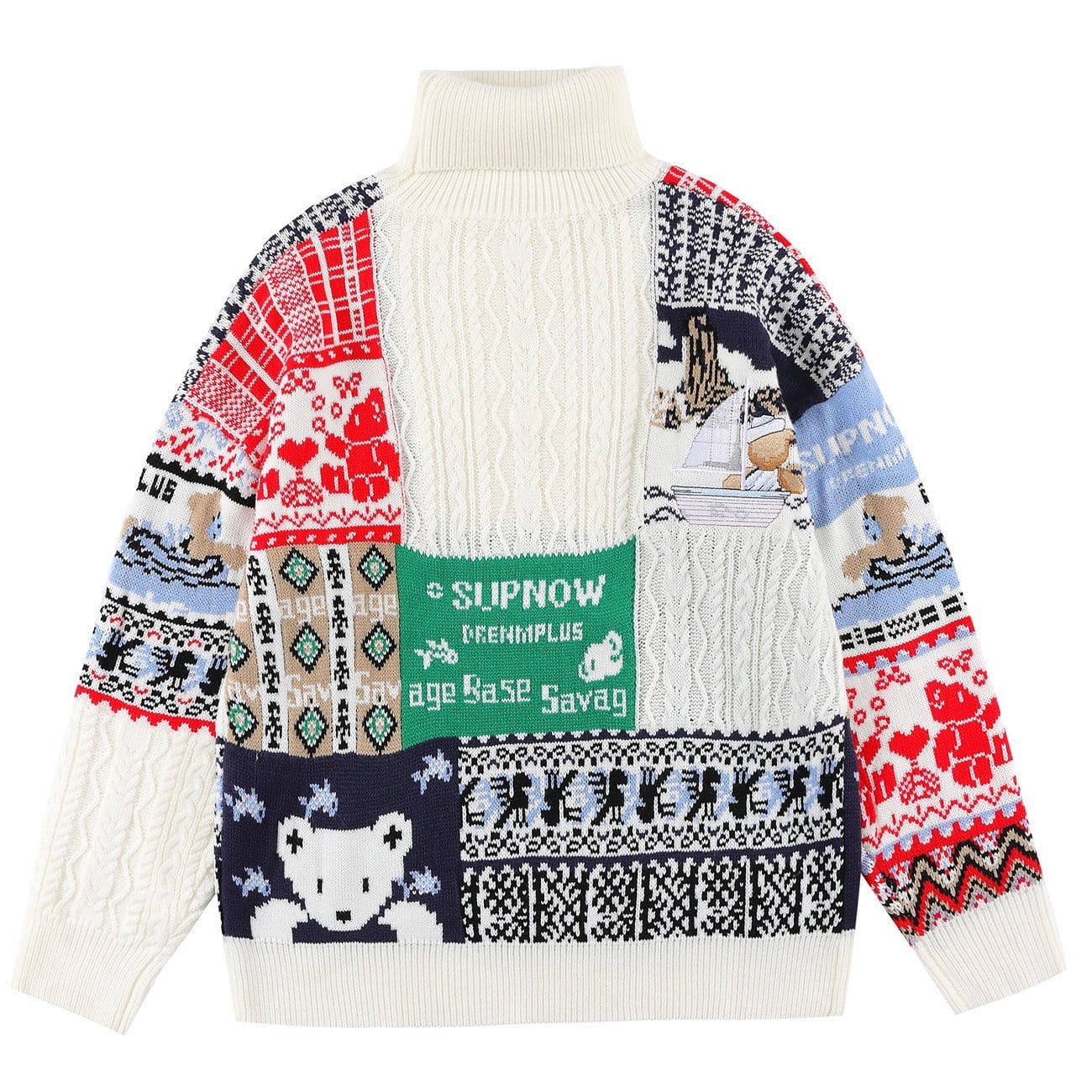 Vintage Stitching Bear Knit Sweater